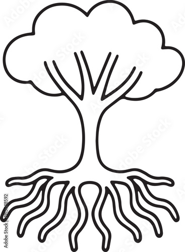 Tree of life icon featuring detailed roots and cloud shaped foliage simple nature symbol