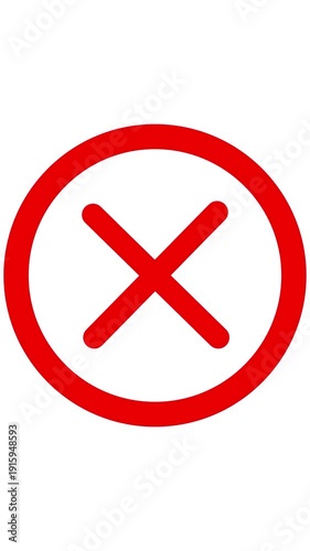 Red x inside a red circle on white background, flat graphic error or cancel symbol