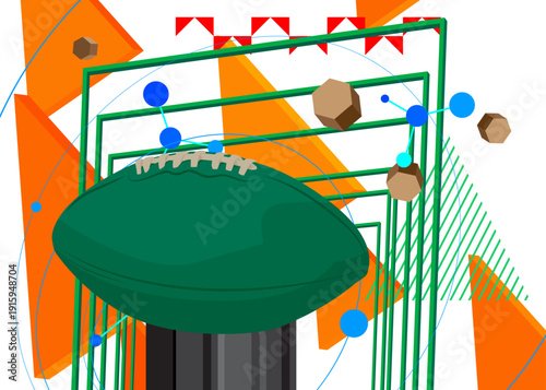 American Football Ball geometrical graphic retro theme background. Minimal geometric elements. Vintage abstract shapes vector illustration.