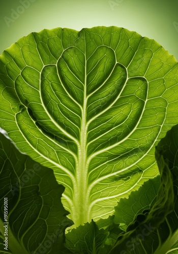 Close Up of Green Leaf Showing Veins on Green Background