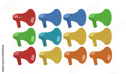 Set of realistic plastic megaphone icons colorful collection vector isolated on white background