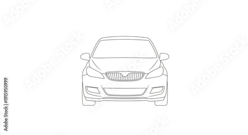 Modern Car Front View Outline Drawing.