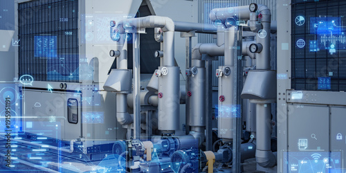 Tableau sur toile 設備、配管、機械、施設、DX、テクノロジー、IIoT、システム、データ、エアコン、ボイラー、室外機、バルブ、空調、産業、工業、工場、プラント、ものづくり、製造、