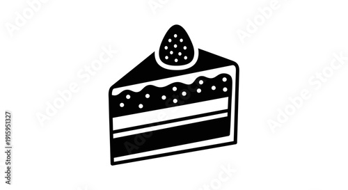Simple Black and White Slice of Strawberry Cake Icon
