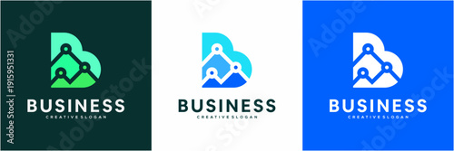 Modern Letter B with Growth Financial Graph Logo Template. Vector icon Analytics, Statistics, Progress concept.