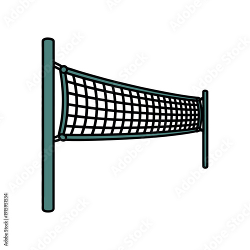 Volleyball net secured between two sturdy posts represents a popular outdoor recreational sport setup.