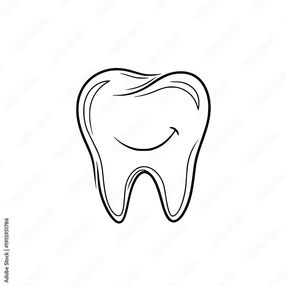Obraz premium Minimalist Smiling Tooth Continuous Line Logo Vector for Dental Clinic Branding