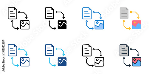 Text to Image AI icons set multiple style collection. Editable stroke 
