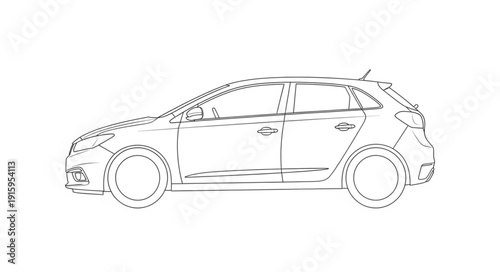 Modern Hatchback Car Outline Drawing.