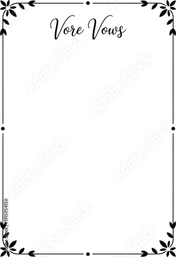 Vore vows elegant border design, ornate frame with foliage and dots, classic wedding certificate template