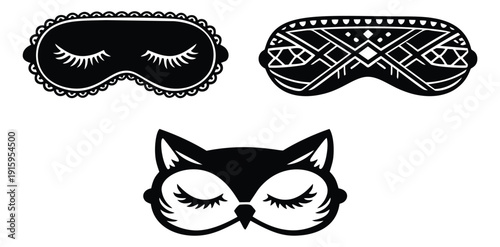 Stylized sleep mask set featuring various designs with closed eyelashes for comfortable relaxation