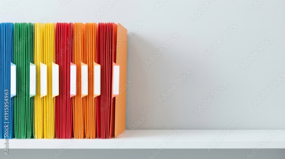 Fototapeta premium Colorful Expanding File Folders on Shelf Office Organization