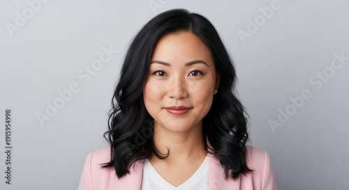 Professional Business Portrait of Confident Asian Woman in Blush Pink Blazer
