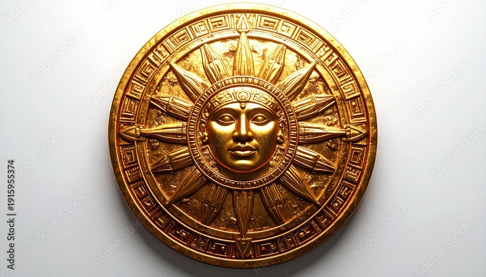 Fototapeta premium Golden Sun Medallion - A Symbol of Ancient Power and Mystery.