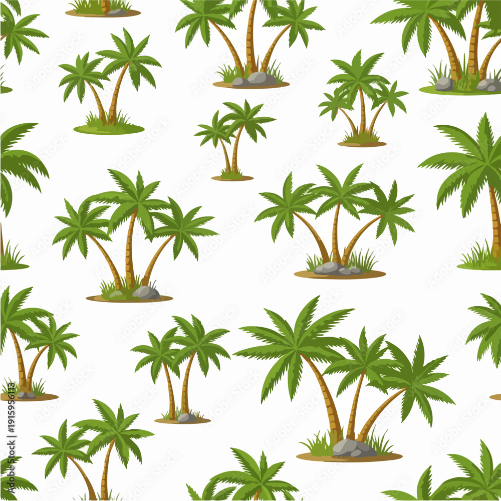 Fototapeta premium Tropical Palm Trees Seamless Pattern Illustration.