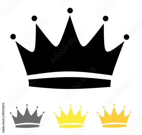 Royal crown vector illustration set in black, gold, and silver isolated on white background for elegant logo design. Crown icon vector illustration