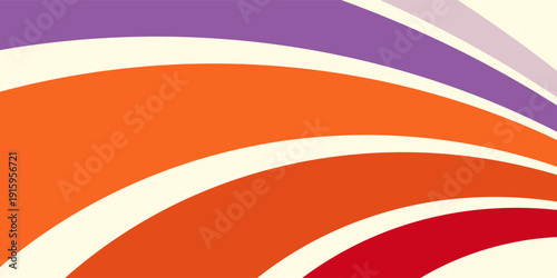 Abstract colorful 70s background vector. Vintage retro wallpaper with rainbow stripes and wavy lines. A 1970 color illustration suitable for posters, banners, decorative items and wall art.