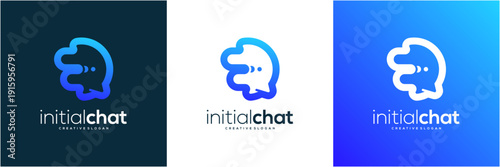 Modern Letter E initial with Chat Bubble Logo Design Template. Abstract vector icon Tech Communication and Consulting gradient concept.