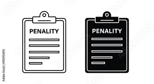 Black and white penalty clipboard icons with text on a pure