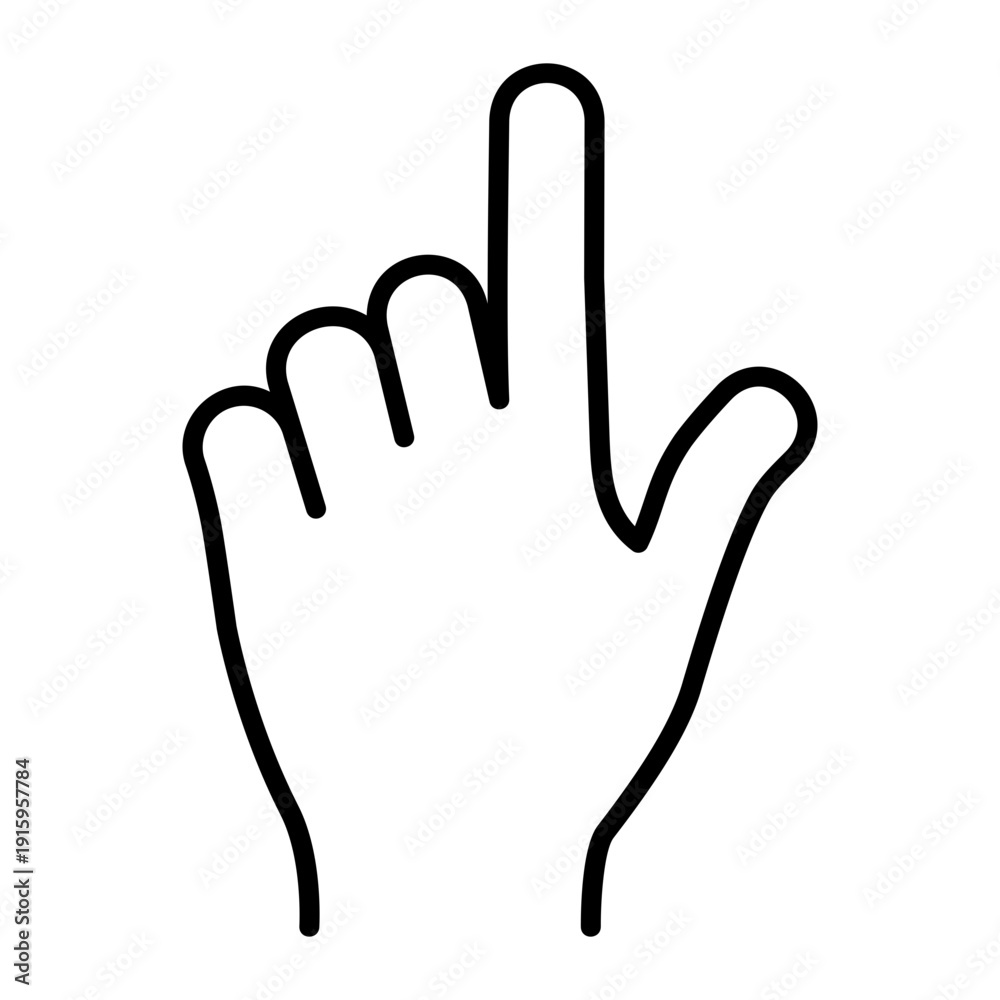 Obraz premium Pointing up hand gesture. Number one raised index finger icon for direction, touch, selection & interaction.
