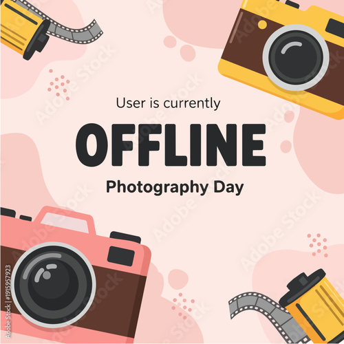 Vintage Cameras and Film Rolls Celebrating Photography Day.