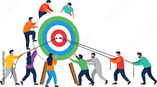 Collaborative Team Achieving Goal. Diverse Group Working Together to Hit Target. Teamwork, Success, Project Management Concept