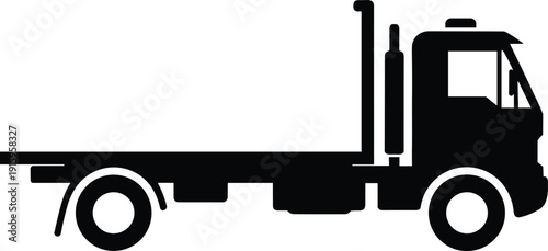 Flatbed Truck Silhouette Vector Illustration, Commercial Cargo Transport Vehicle Icon, Black Industrial Delivery Lorry Design Isolated on White