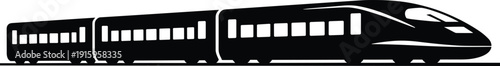 High Speed Bullet Train Silhouette Vector Illustration, Modern Passenger Railway Transport Icon, Black Express Rail Vehicle Isolated on White Background