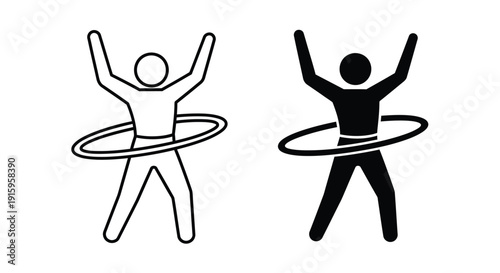 Two people hula hooping in black and white with arms raised in fun and playful exercise