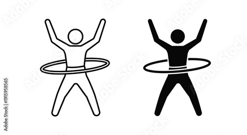 Vector illustration of two people hula hooping in black and white