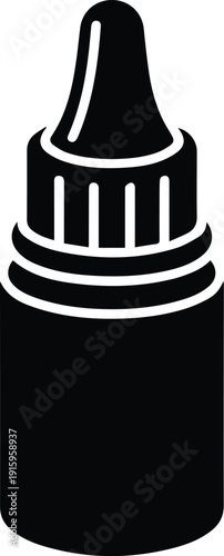 Black Silhouette Icon of a Dropper Bottle with Cap and Ribbed Neck liquid medicine