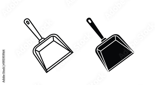 Two black and white illustrations of square shaped frying pans with handles