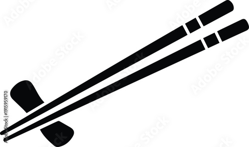 Black Silhouette Icon of Chopsticks and Chopstick Rest on White Background asian food dining