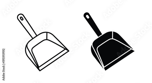 Vector illustration of two dustpans in black and white line art style