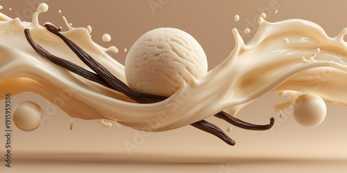 Vanilla ice cream with vanilla beans and splash