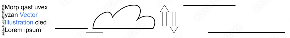 Obraz premium Data storage, connectivity, cloud computing, digital flow, framework design, direction of movement. A cloud shape with arrows and horizontal lines. Cloud computing and connectivity concept