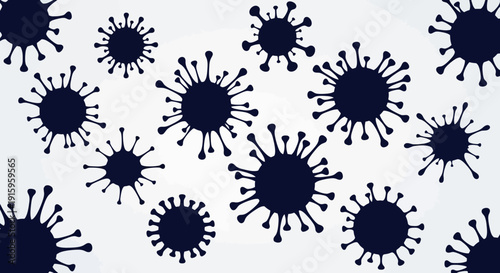Dark Blue Coronavirus Particles on White Background - Viral Microbe Illustration