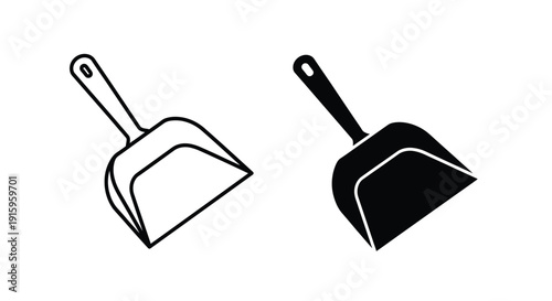 Two shovel icons in black and white on a pure for design use
