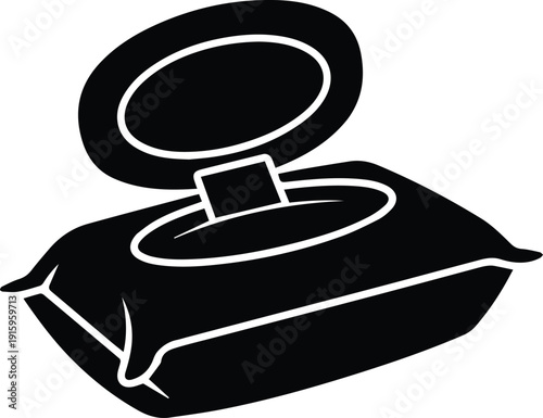 Black Silhouette Of Open Wet Wipes Pack On White Background baby wipes cleaning wipes