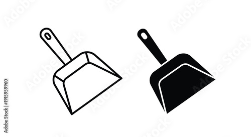 Two shovels in different colors, one black and one white, simple line art illustration
