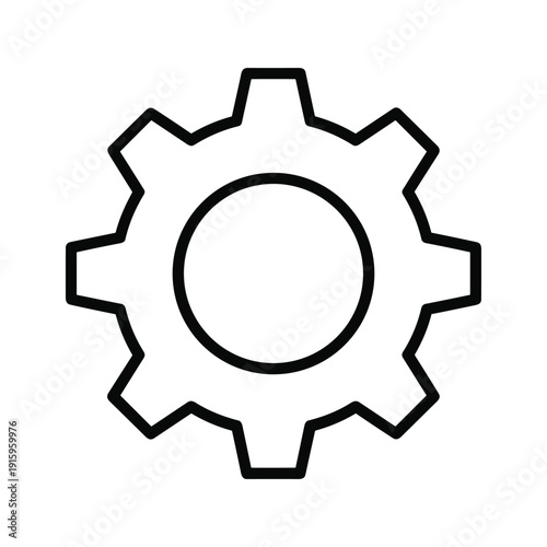 Simple black and white gear icon symbolizing machinery and industry