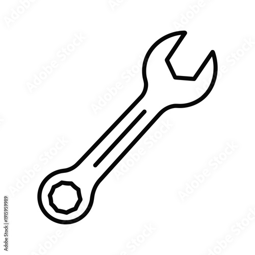 Simple black and white line drawing of a spanner or adjustable wrench