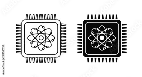 Two microchip illustrations with atomic structures