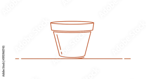 Simple terracotta pot icon on white background, minimalist line art, gardening concept