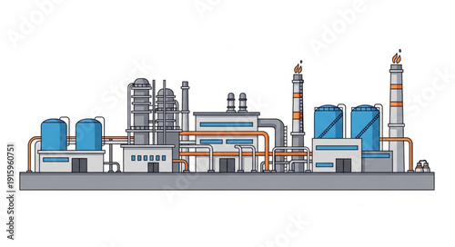 Modern industrial chemical plant with towers and tanks.