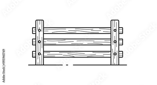 Simple wooden fence illustration, rustic farm boundary, rural outdoor element