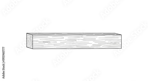 Simple Wooden Plank, Natural Wood Grain Texture, Isolated on White Background