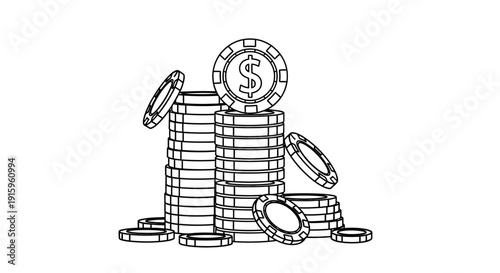 Stack of Casino Chips with Dollar Sign, Gambling and Money Concept