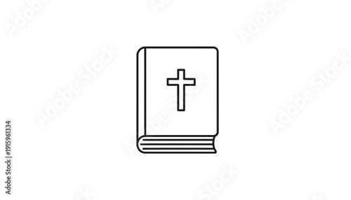 Simple Line Art Icon of a Holy Bible with a Cross on the Cover