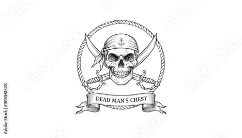 Pirate Skull and Crossbones with Swords and Rope Circle - Dead Man's Chest